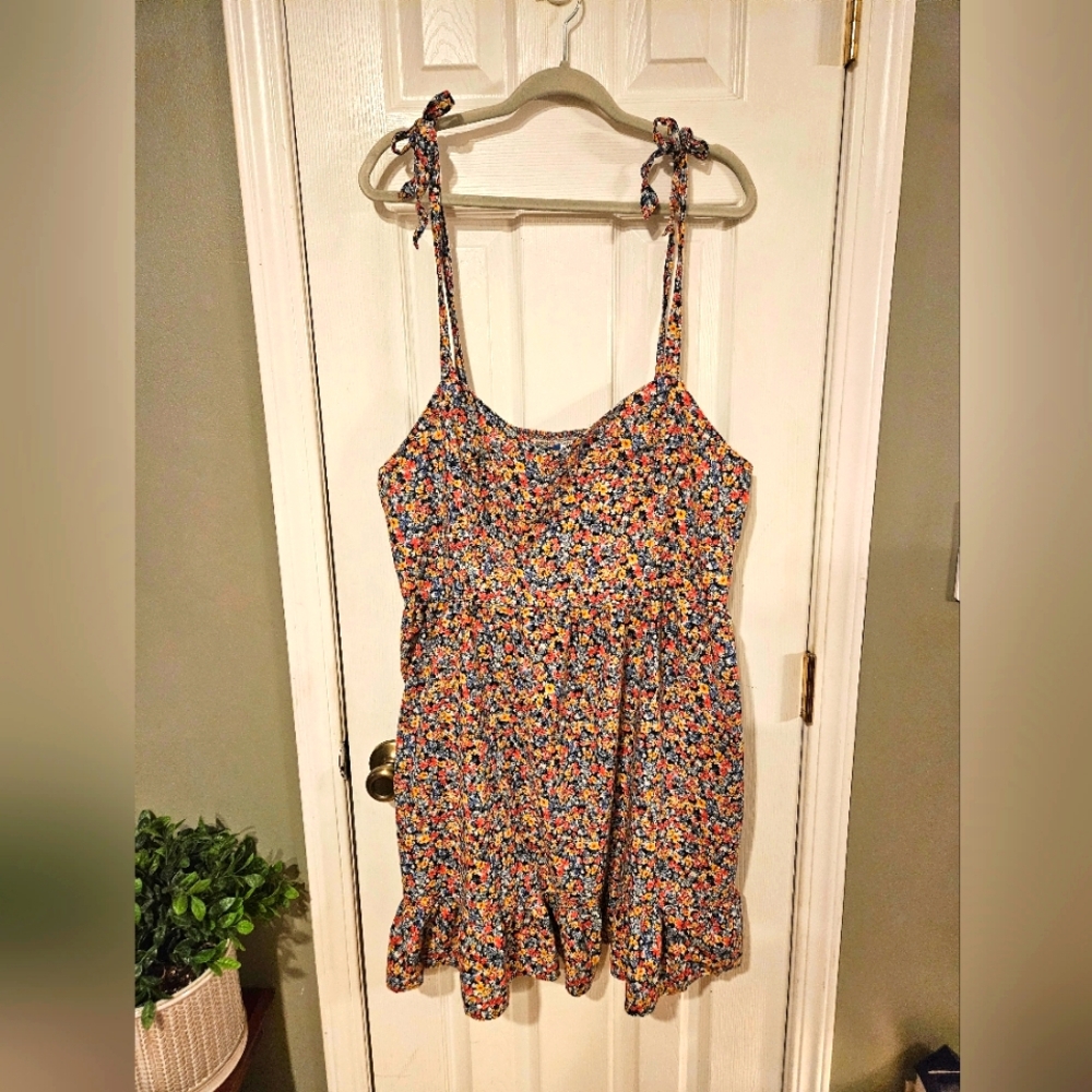Tie strap fit and flare floral dress